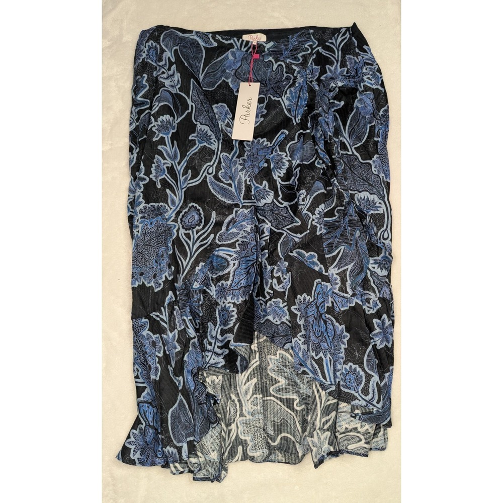 Parker Wrap-Style‎ Midi Skirt Marine Safari Ruffle Trim Women's Size 16